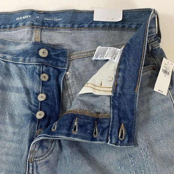 Old Navy High Rise Slouchy Straight Crop Jeans Womens 14 Nessa Frayed Hem NWT - Picture 4 of 16